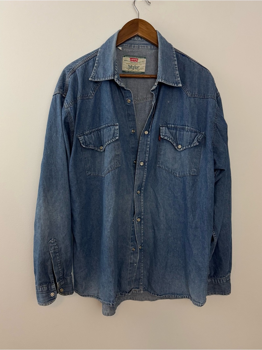 Vintage 90s Levi's Denim Western Shirt Pearl Snap Button Down Size XXL